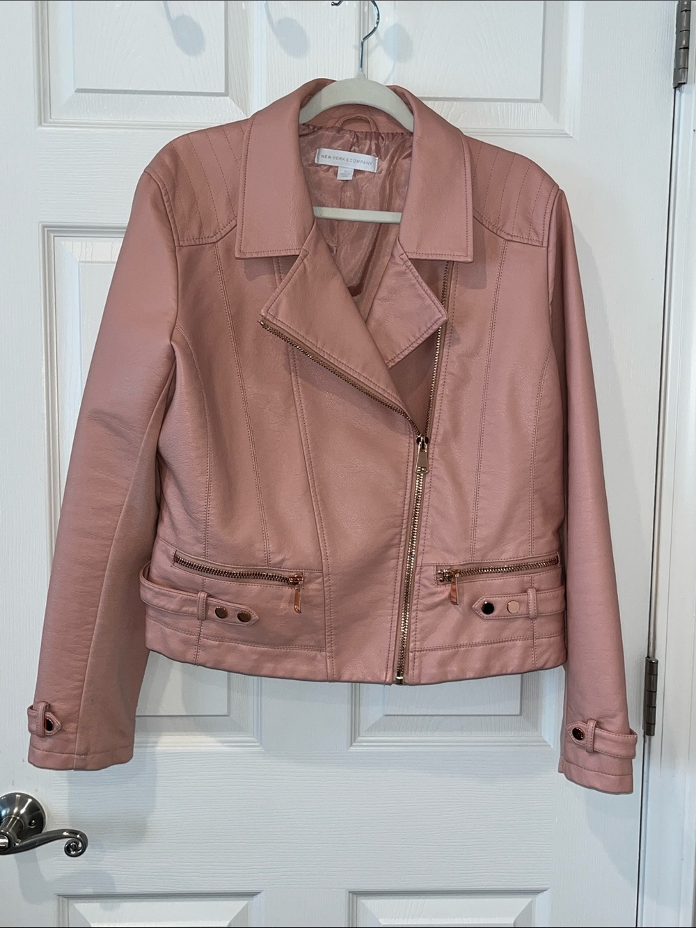 Blush Pink Faux Leather Moto Jacket